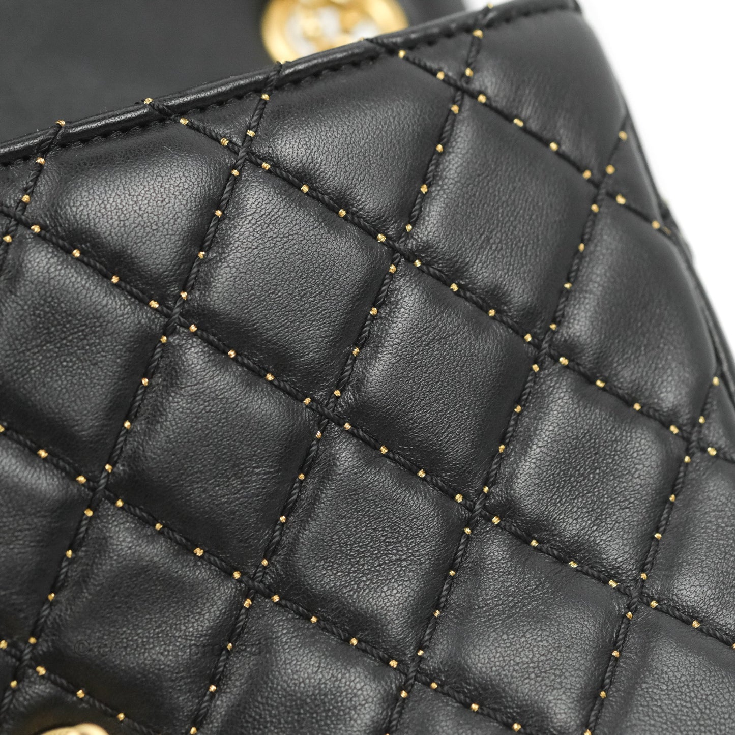 Chanel Quilted Stitched Flap Bag Lambskin Black Aged Gold Hardware 15A