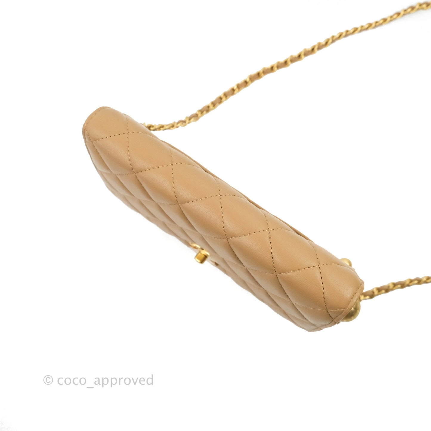 Chanel Quilted Pearl Crush Wallet on Chain WOC Beige Lambskin Aged Gold Hardware 22B