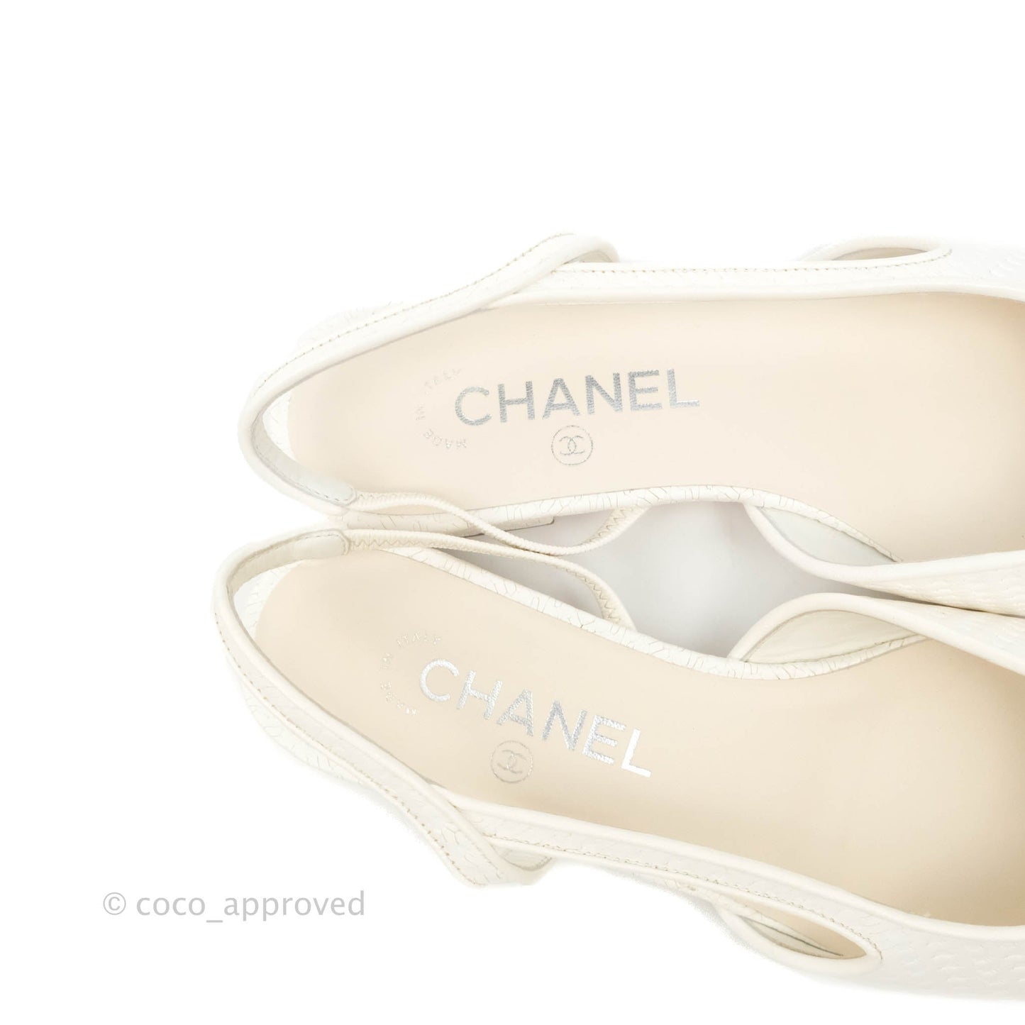 Chanel Slingback Beige White Leather Size 38.5