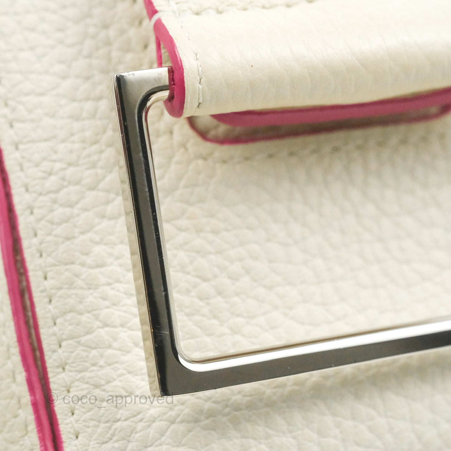 Delvaux Cool Box Mini Taurillon Soft Grained Calfskin White/Fuchsia