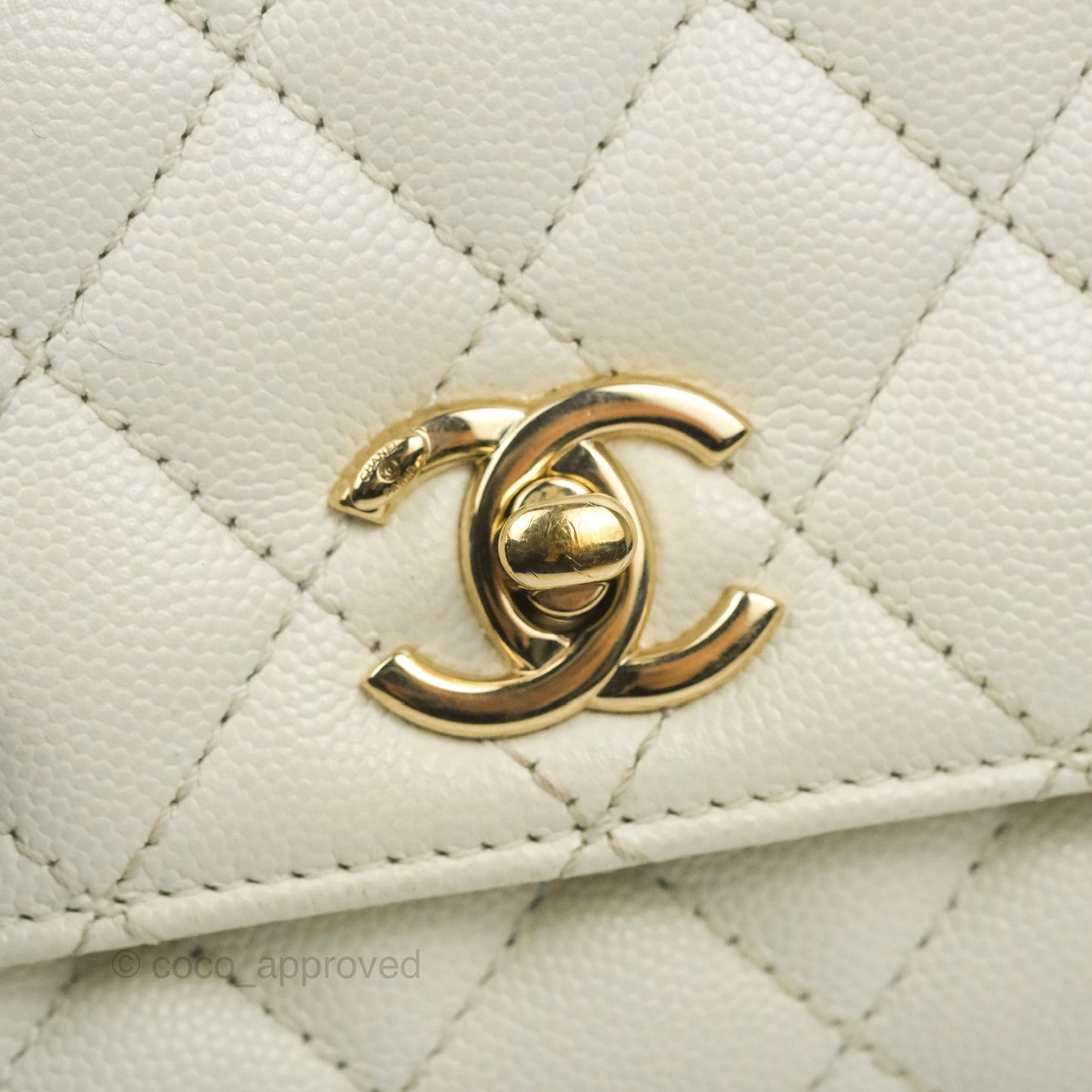 Chanel Mini Coco Handle Quilted Ivory Caviar Gold Hardware