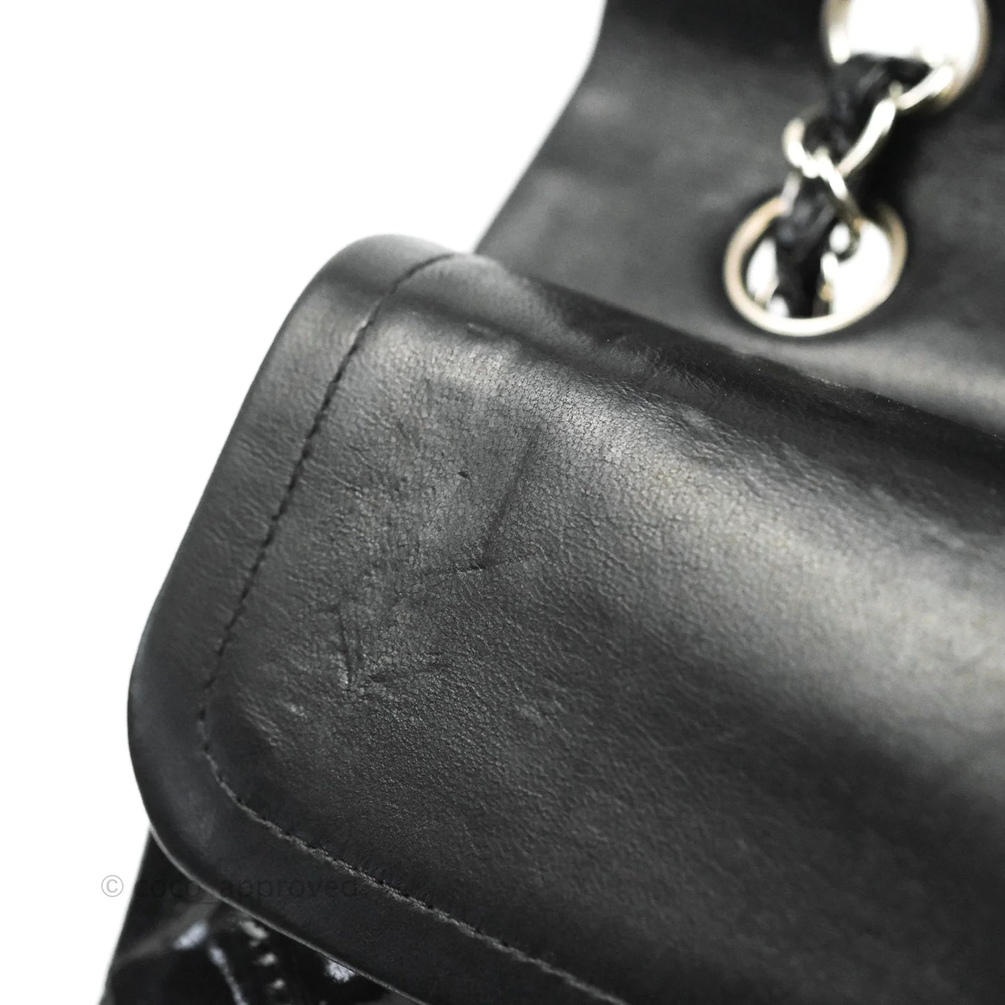 Chanel Classic Quilted M/L Medium Double Flap Black Patent Silver Hardware