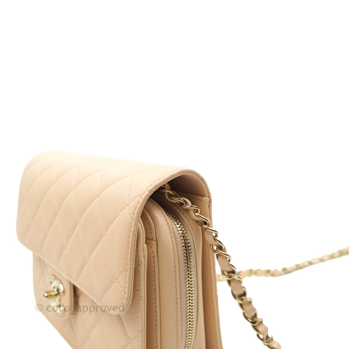 Chanel Quilted Like The Wallet Medium Flap Light Beige Caviar Gold Hardware 22C