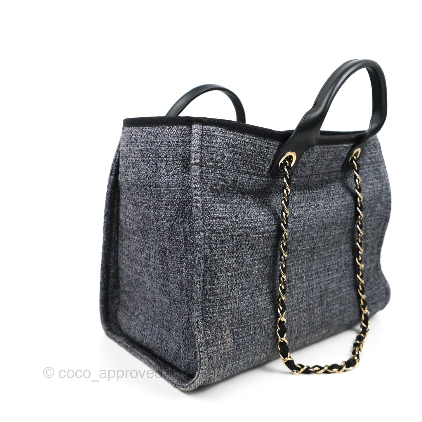 Chanel Large Deauville Charcoal Grey Canvas Gold Hardware