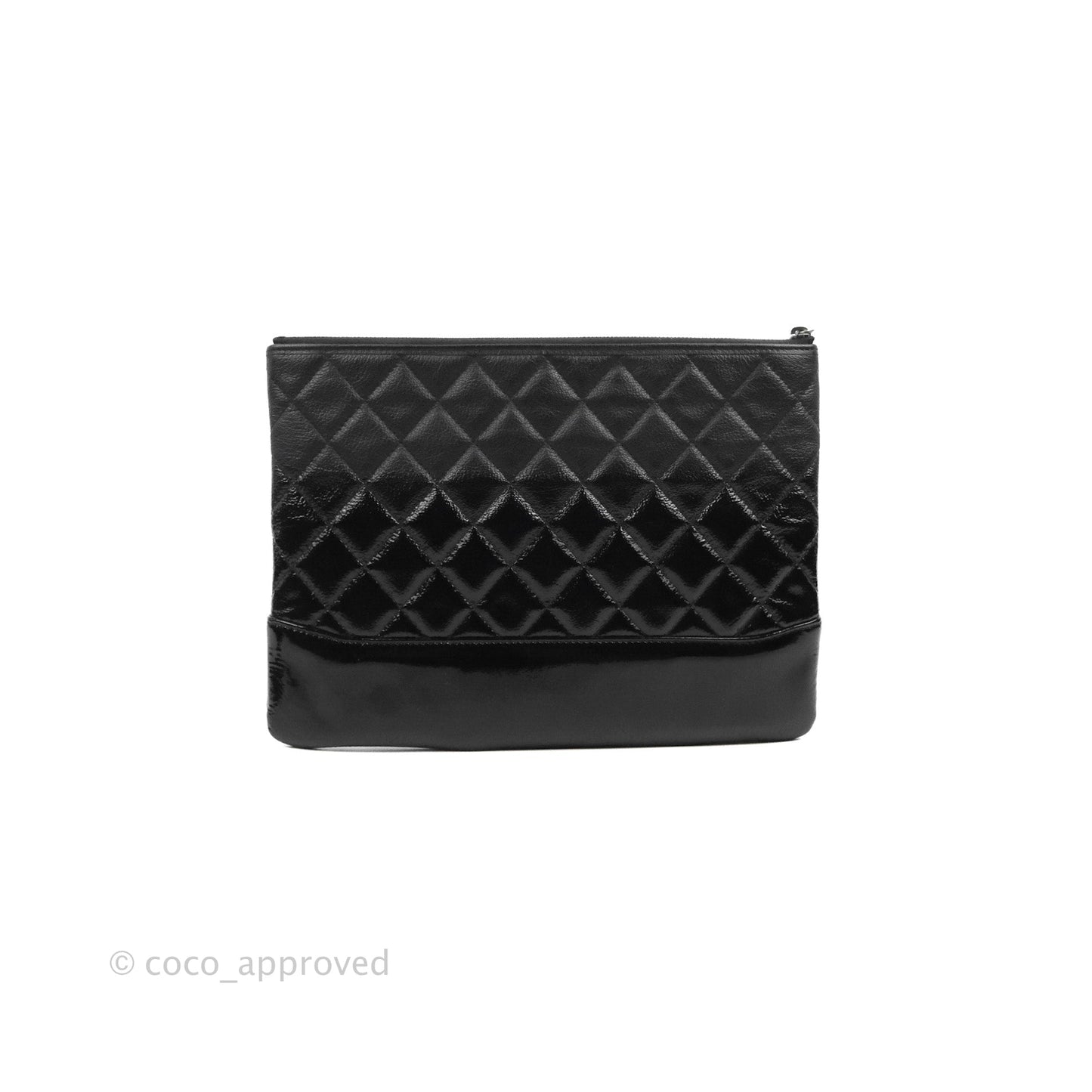 Chanel Gabrielle O Case Quilted Black Patent Goatskin