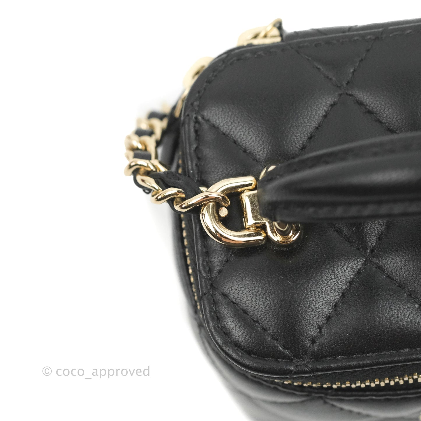 Chanel Mini Top Handle Vanity With Chain Black Lambskin Gold Hardware