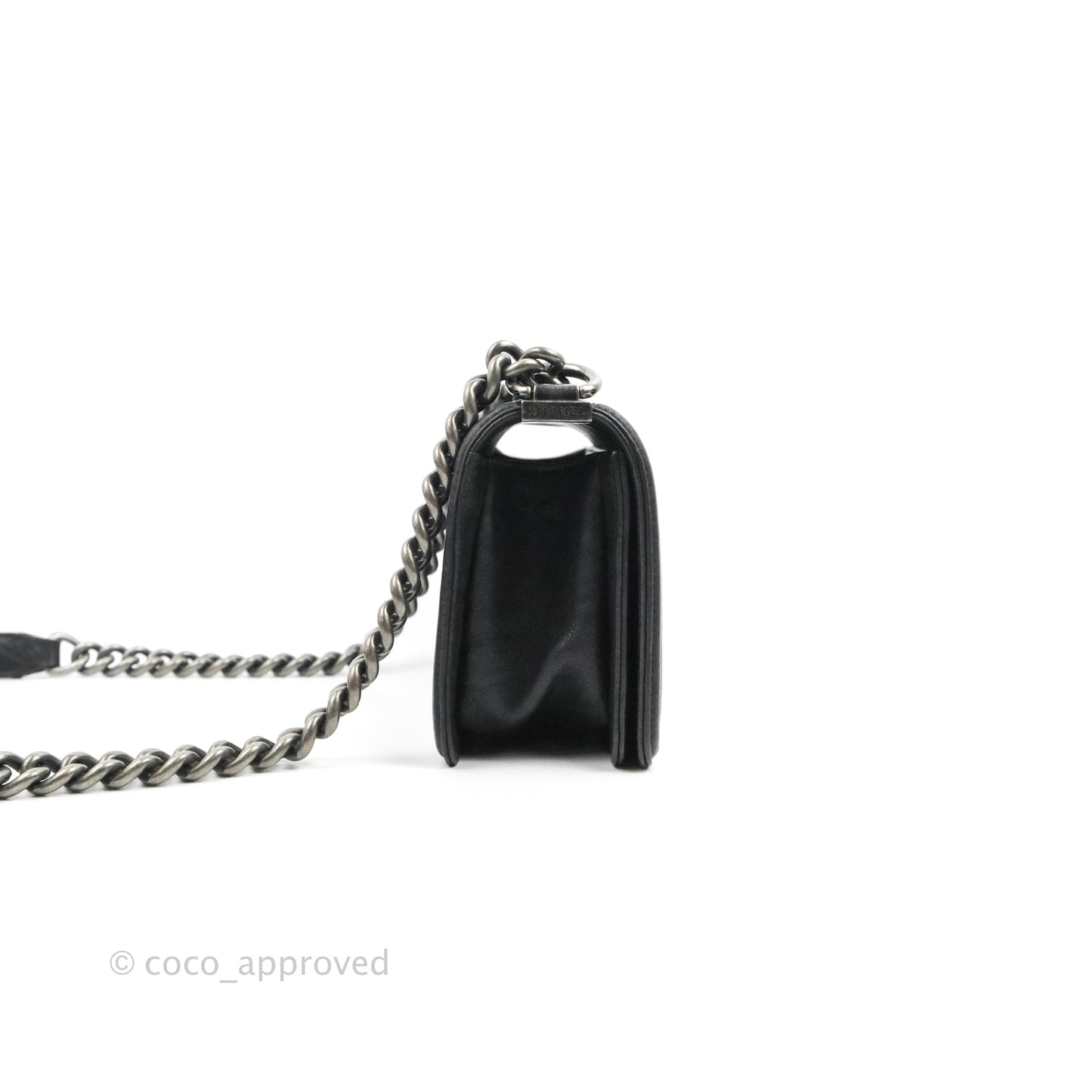 Chanel Quilted Small Boy Studded Bag Black Aged Calfskin Ruthenium Hardware