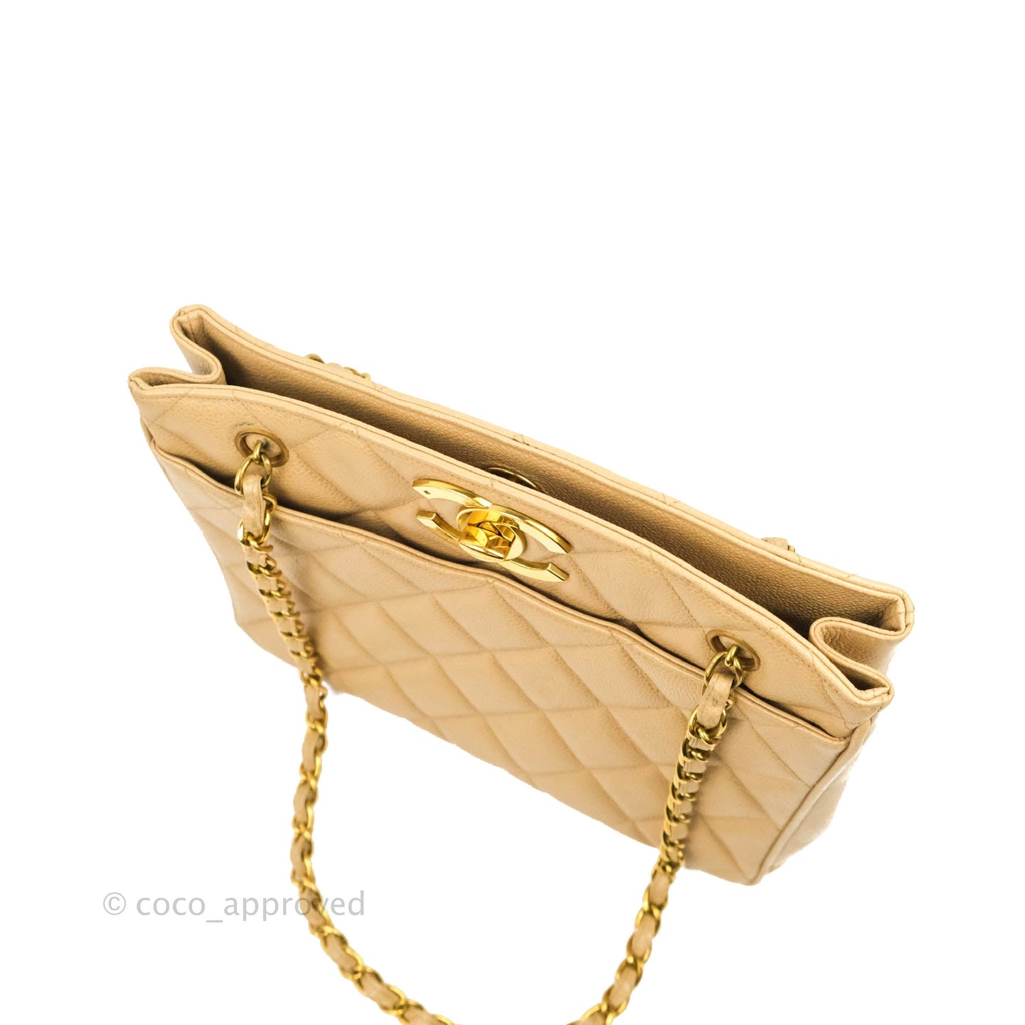 Chanel Vintage CC Quilted Tote Dark Beige Caviar 24K Gold Hardware