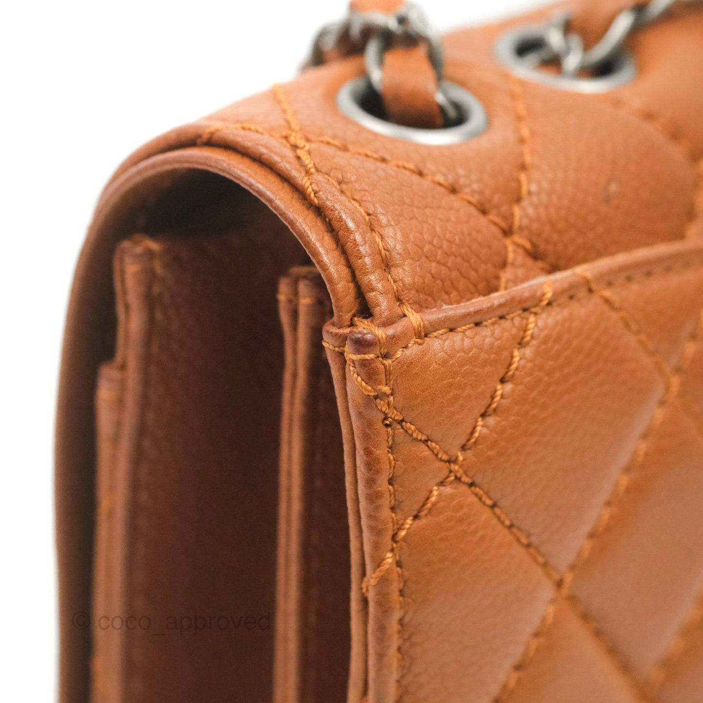 Chanel Flap Bag Quilted Caramel Brown Caviar Ruthenium Hardware
