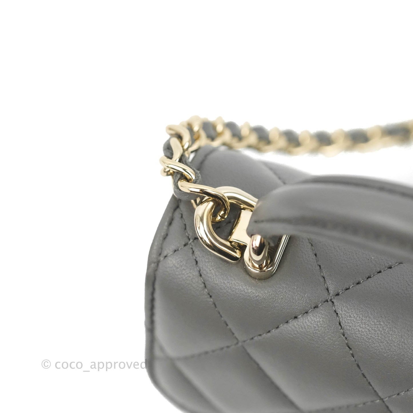 Chanel Mini Handle Clutch With Chain Grey Lambskin Gold Hardware