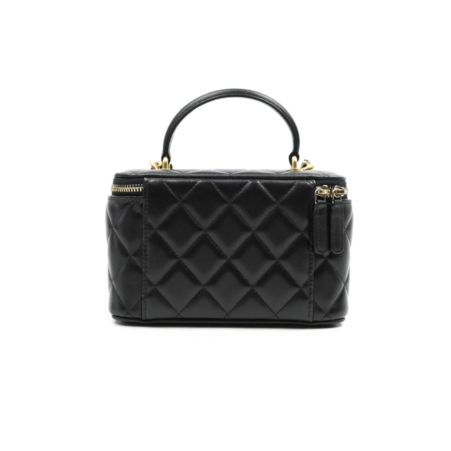 Chanel Classic Vanity Rectangular Top Handle With Chain Black Lambskin Aged Gold Hardware