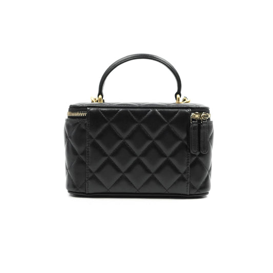 Chanel Classic Vanity Rectangular Top Handle With Chain Black Lambskin Aged Gold Hardware