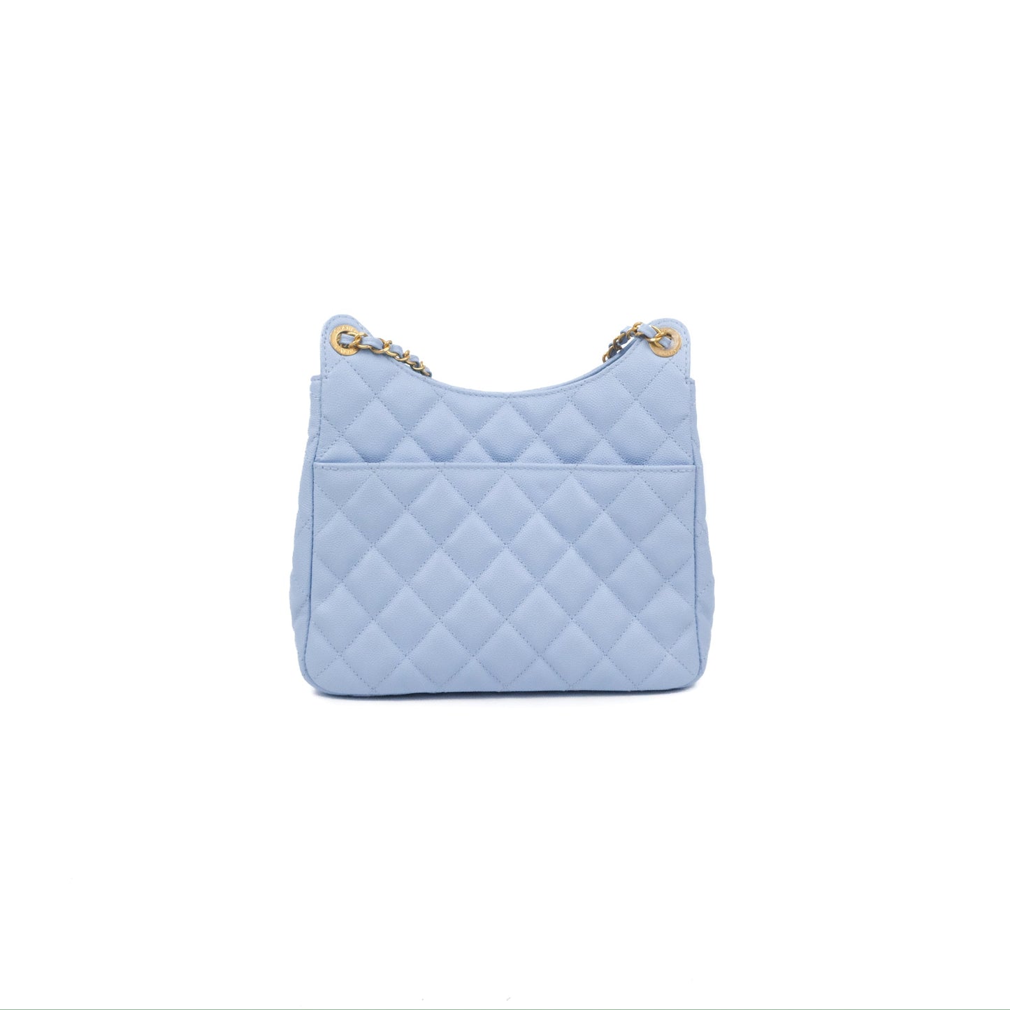 Chanel Quilted Wavy CC Hobo Light Blue Caviar Aged Gold Hardware 23P