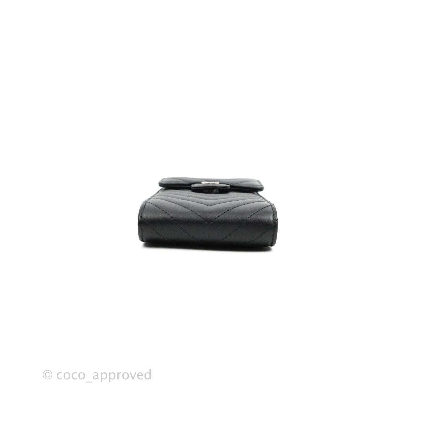 Chanel Classic Chevron Phone Holder Calfskin Black Silver Hardware