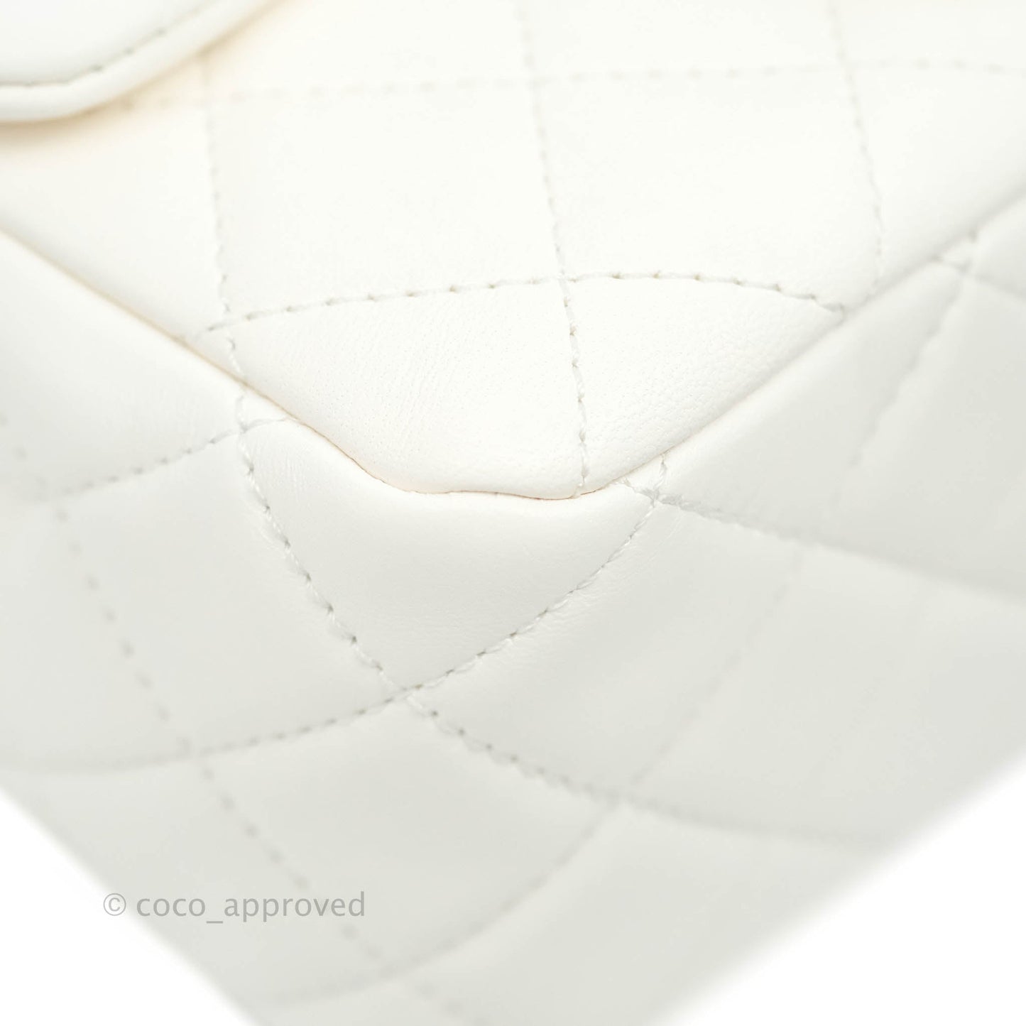 Chanel Mini Square Pearl Crush Quilted White Lambskin Gold Hardware