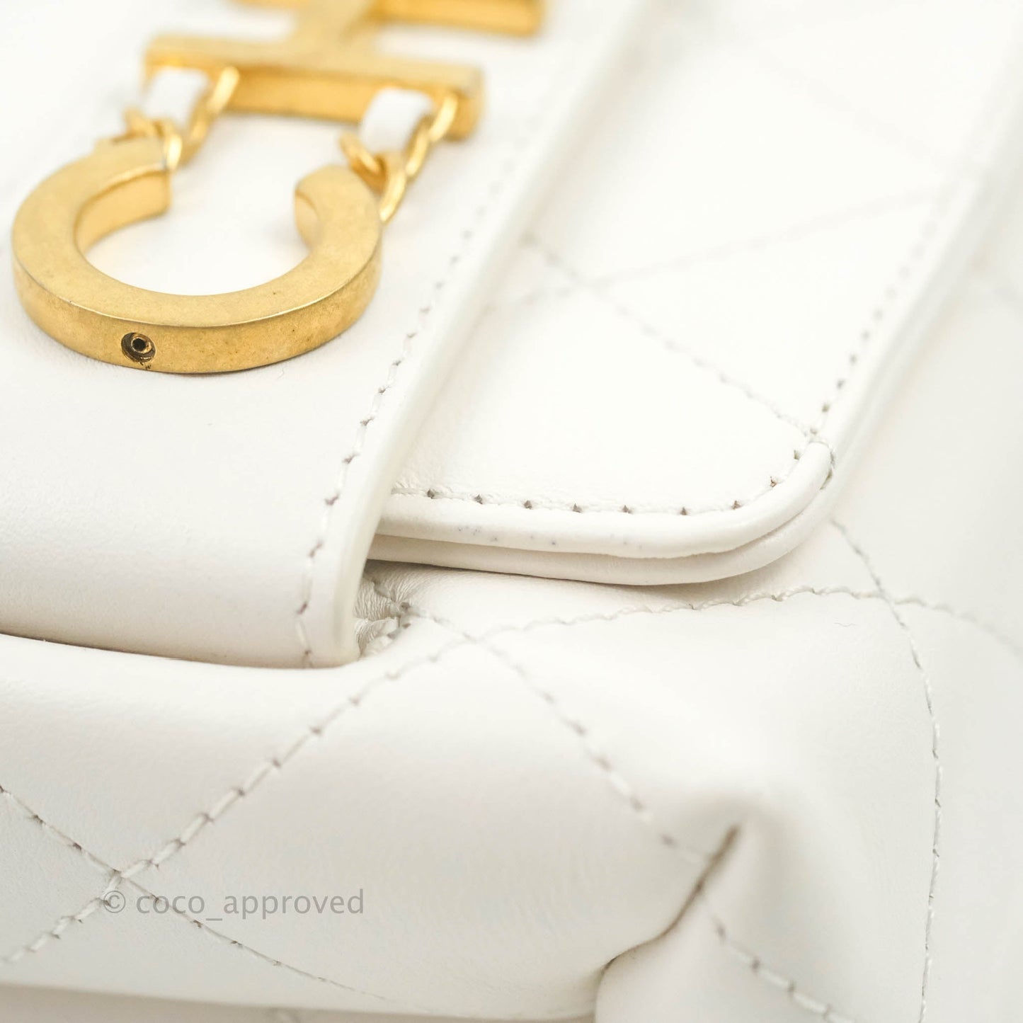 Chanel Small Logo Enchained Flap Bag White Calfskin Aged Gold Hardware 20S