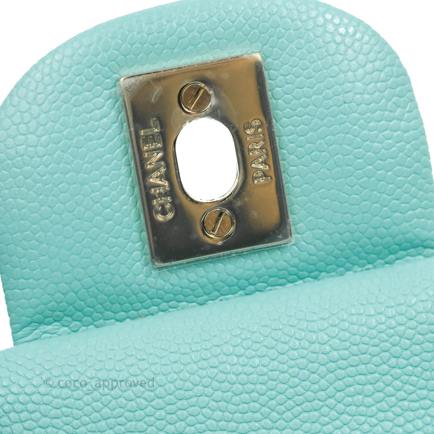 Chanel Classic M/L Medium Flap Quilted Tiffany Blue Caviar Gold Hardware