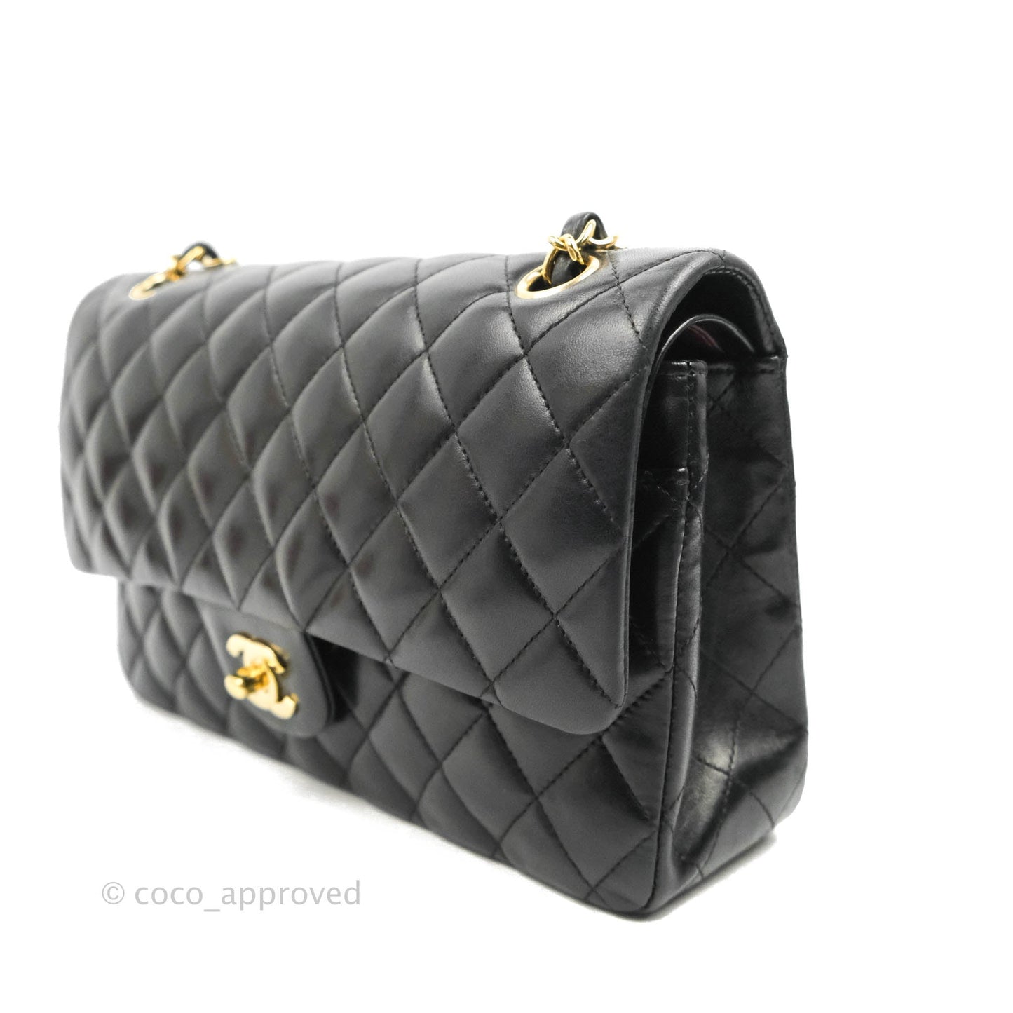 Chanel Classic M/L Medium Flap Quilted Black Lambskin 24K Gold Hardware