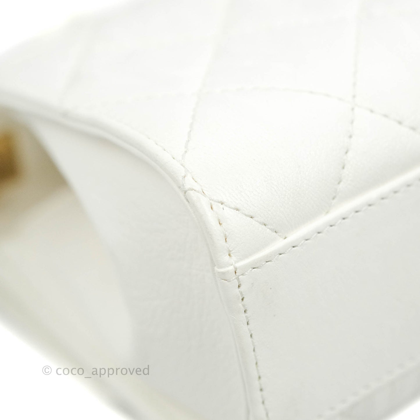 Chanel Quilted CC Top Handle Flap White Calfskin Aged Gold Hardware