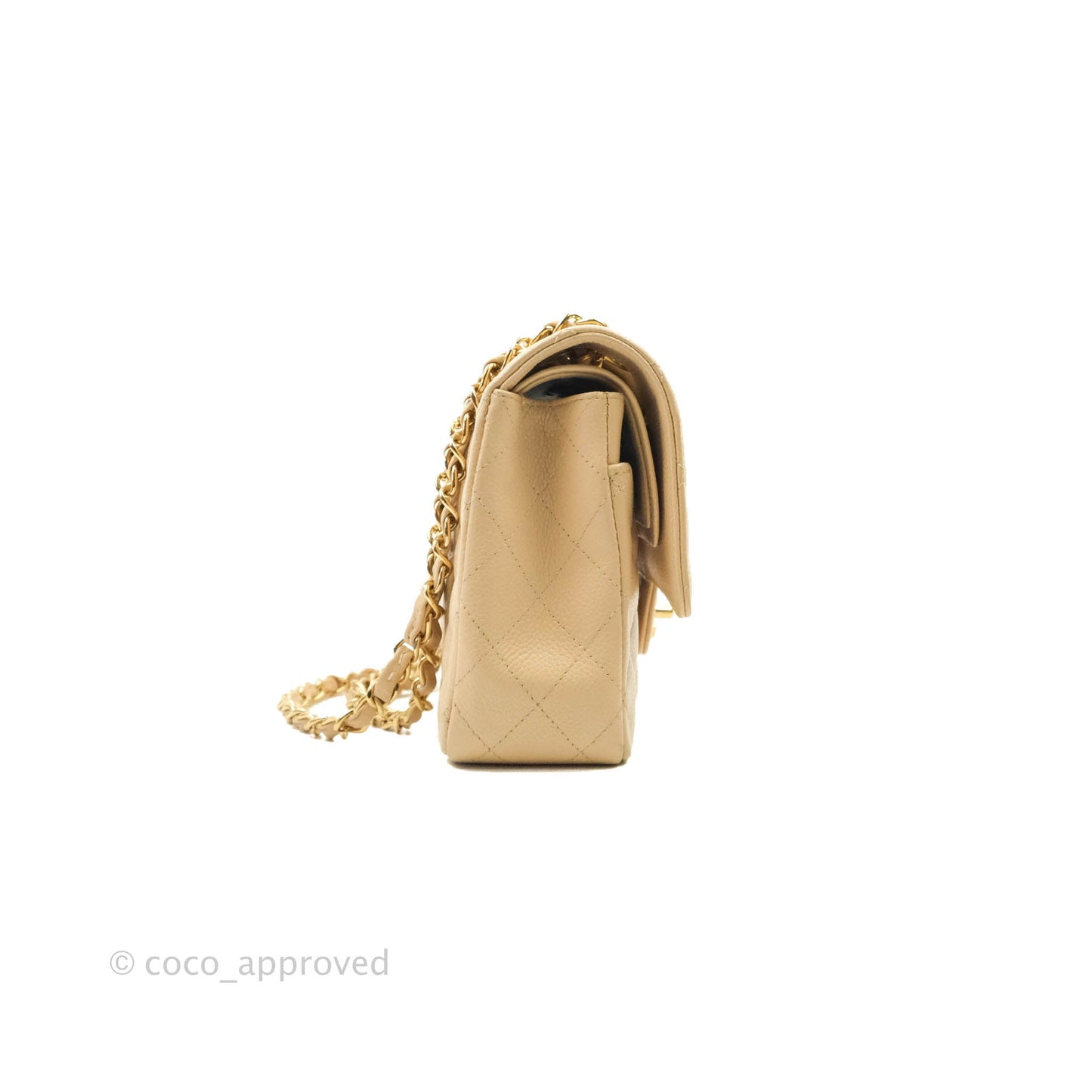 Chanel Classic M/L Medium Flap Quilted Beige Caviar Gold Hardware