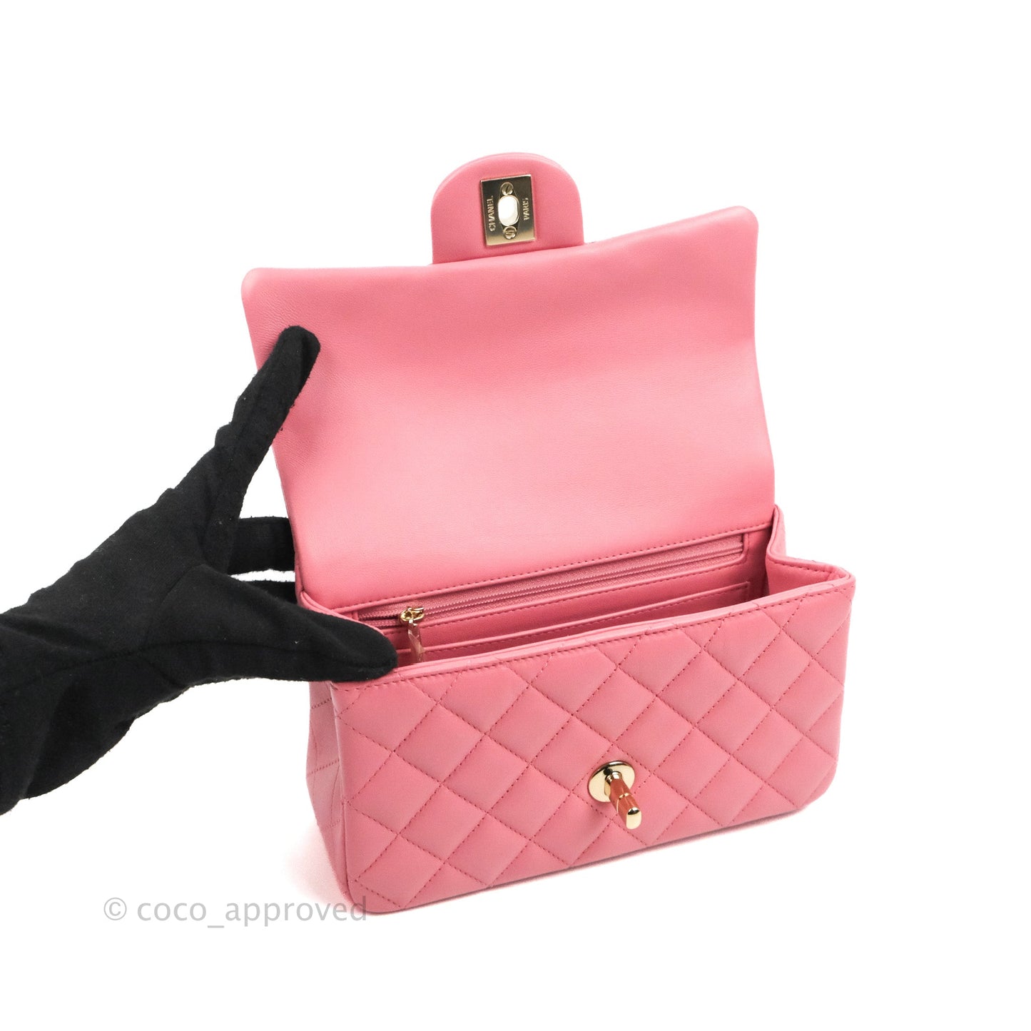 Chanel Top Handle Mini Rectangular Flap Bag Pink Lambskin Gold Hardware With Twilly