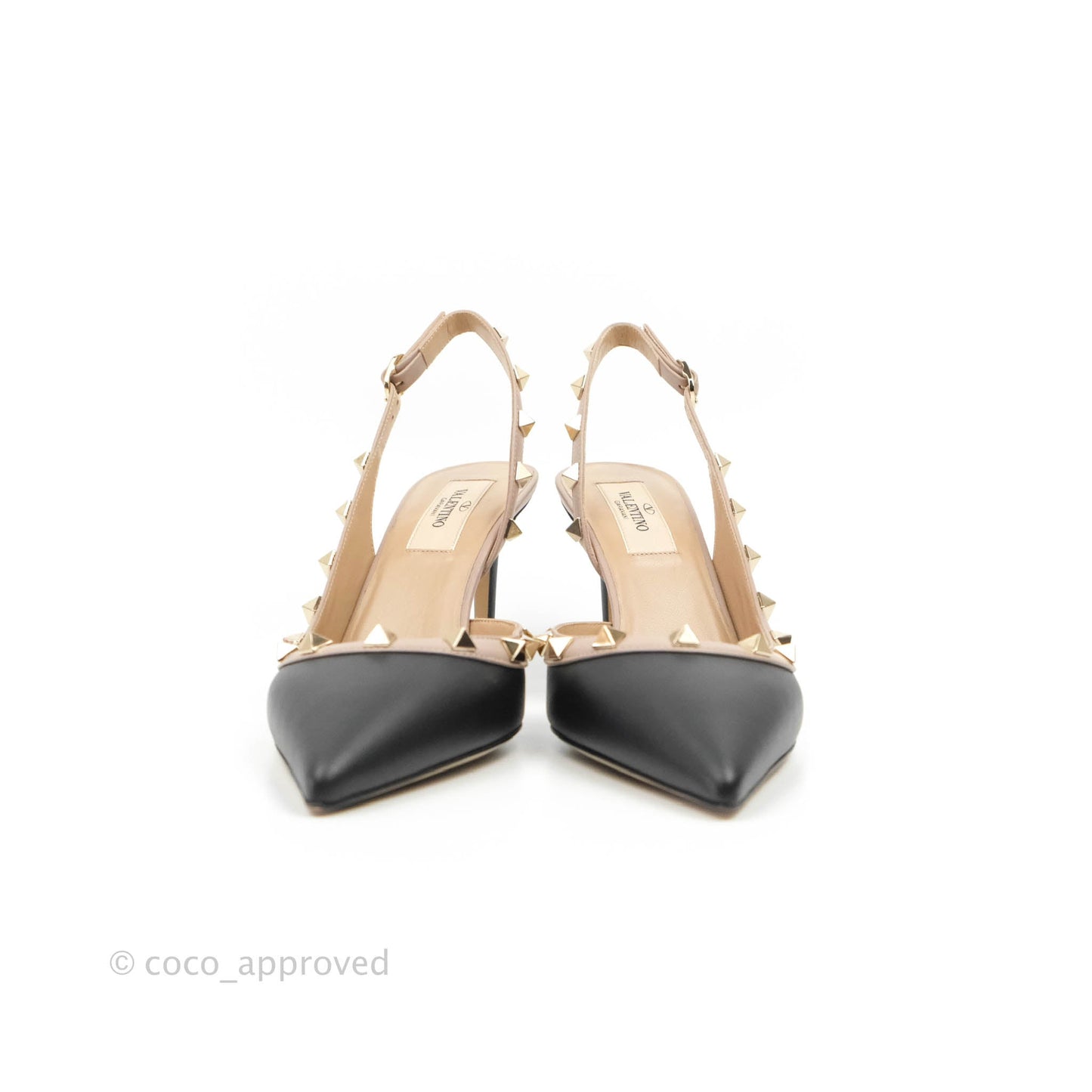 Valentino Garavani Rockstud Pumps Black Beige Size 36.5