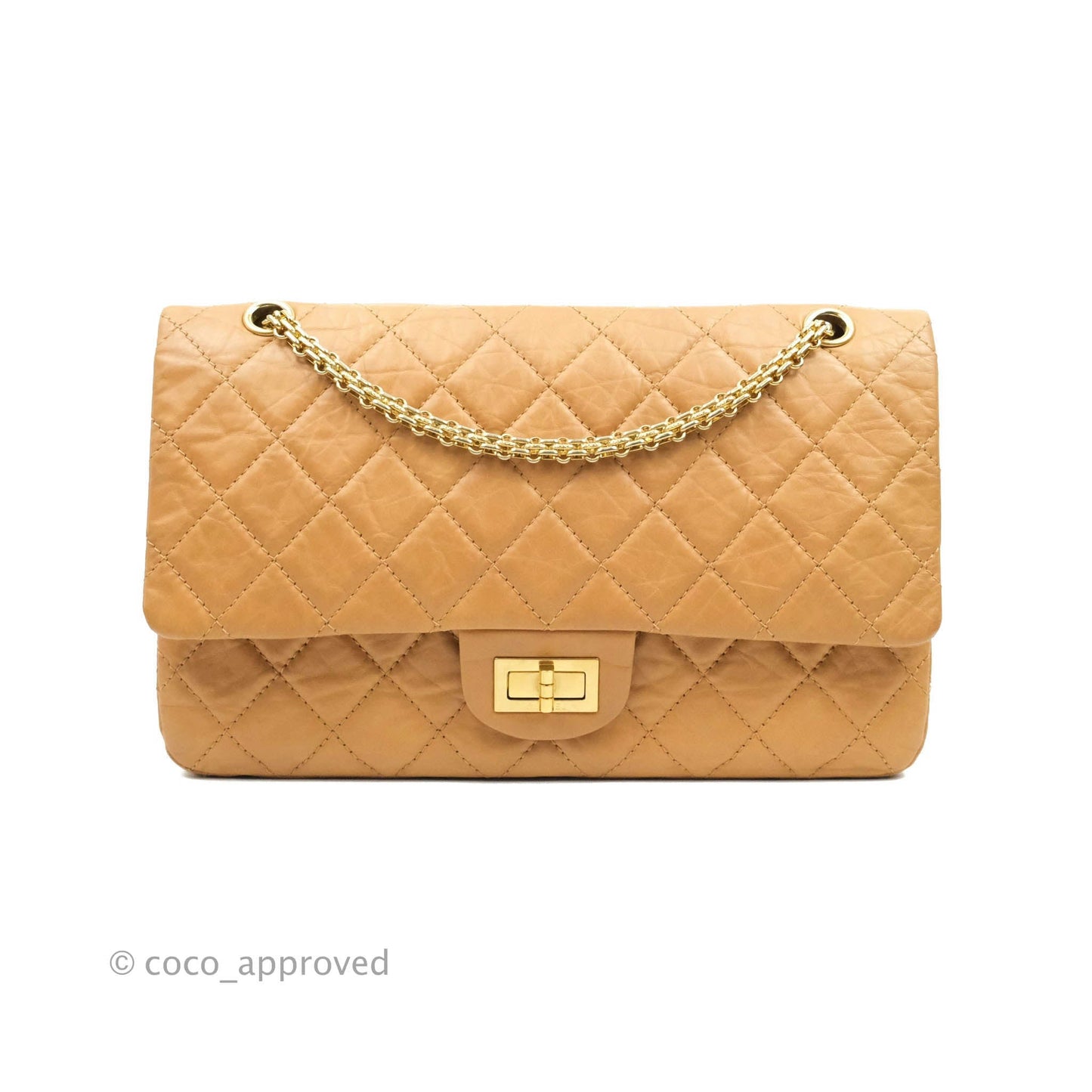 Chanel Quilted Reissue 227 Flap Beige Calfskin Aged Gold Hardware