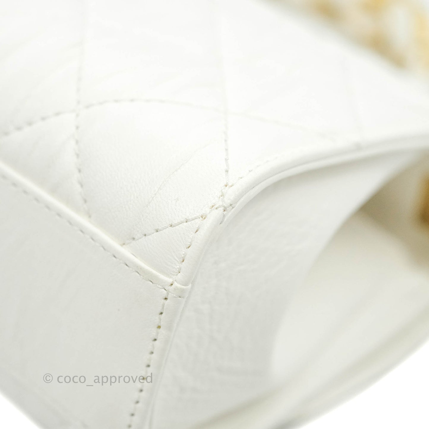 Chanel Quilted CC Top Handle Flap White Calfskin Aged Gold Hardware