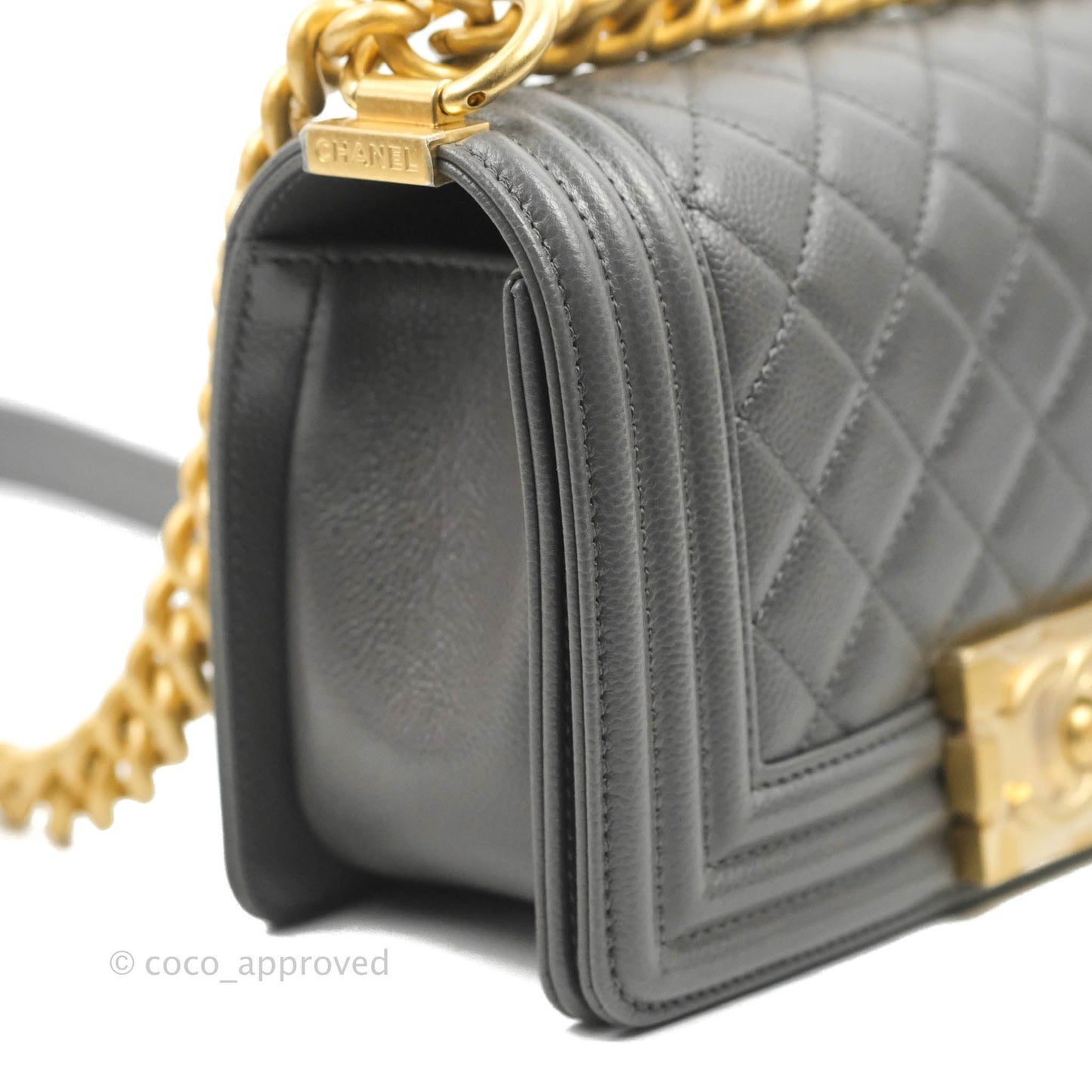 Chanel Small Boy Dark Grey Caviar Aged Gold Hardware
