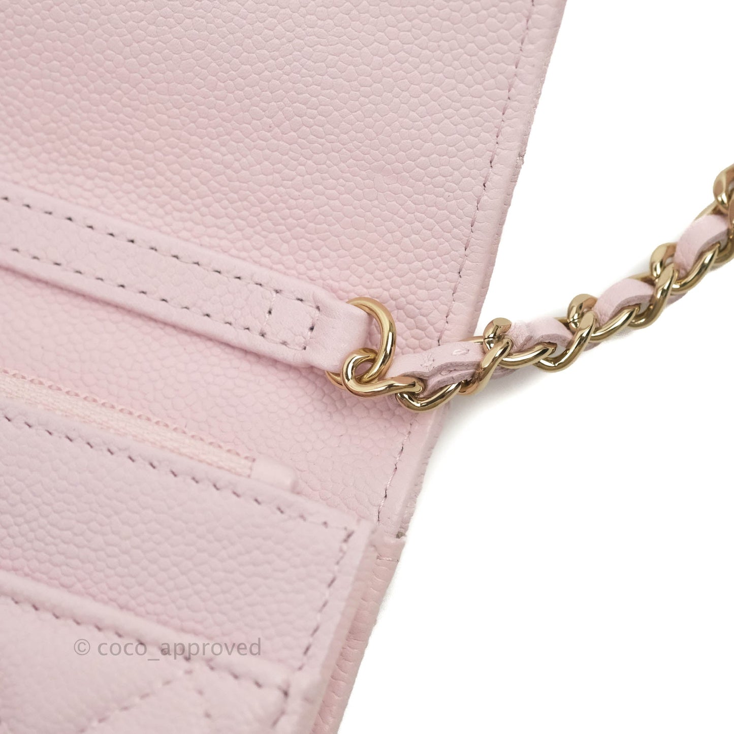 Chanel Quilted CC Chain Wallet on Chain WOC Light Pink Caviar Gold Hardware 22P