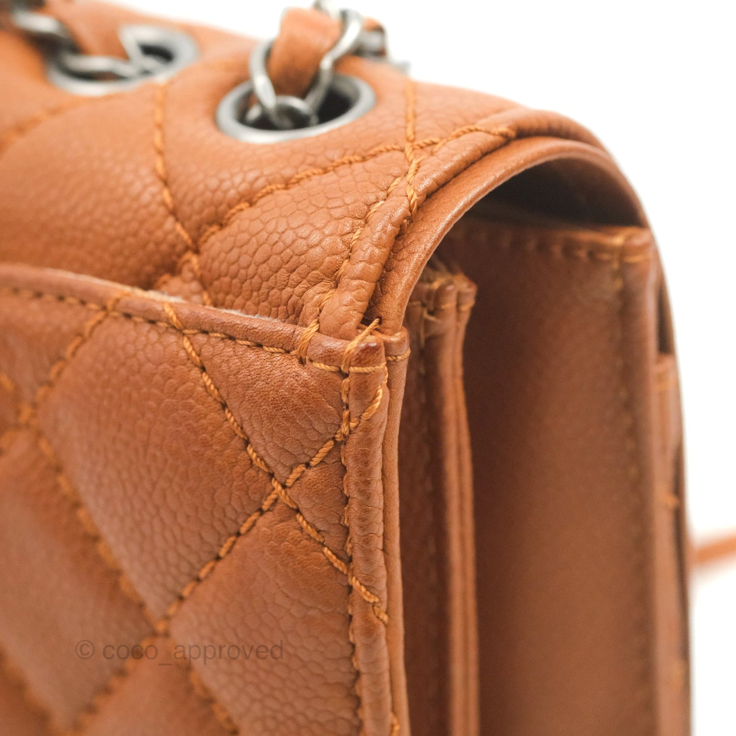 Chanel Flap Bag Quilted Caramel Brown Caviar Ruthenium Hardware