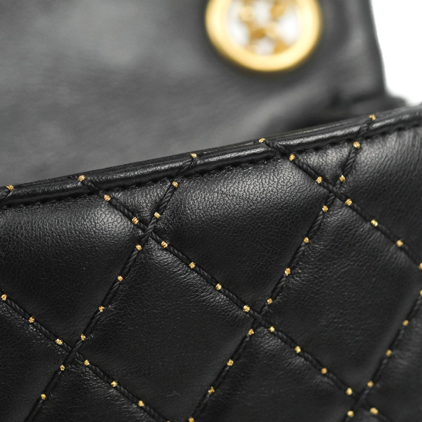Chanel Quilted Stitched Flap Bag Lambskin Black Aged Gold Hardware 15A