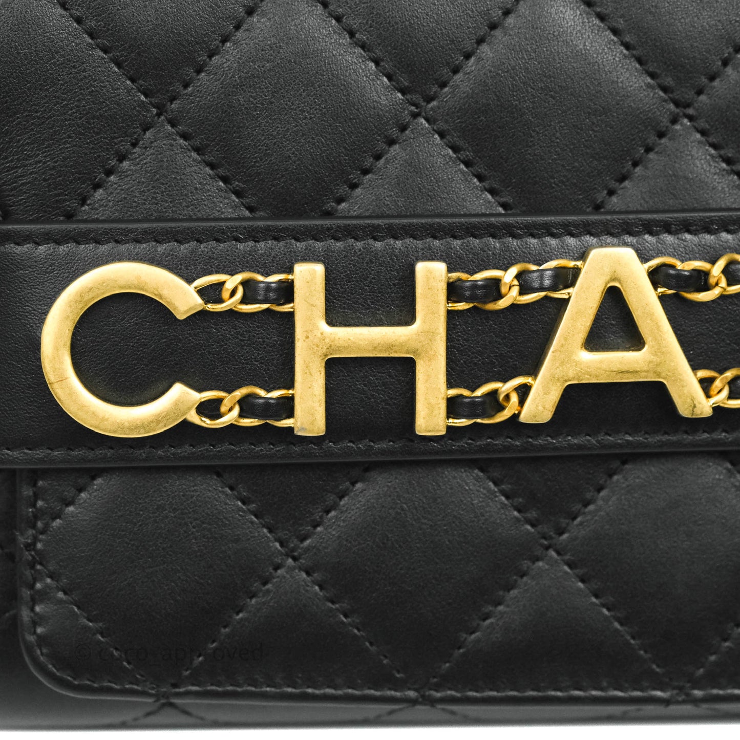 Chanel Logo Enchained Flap Bag Black Calfskin Gold Hardware