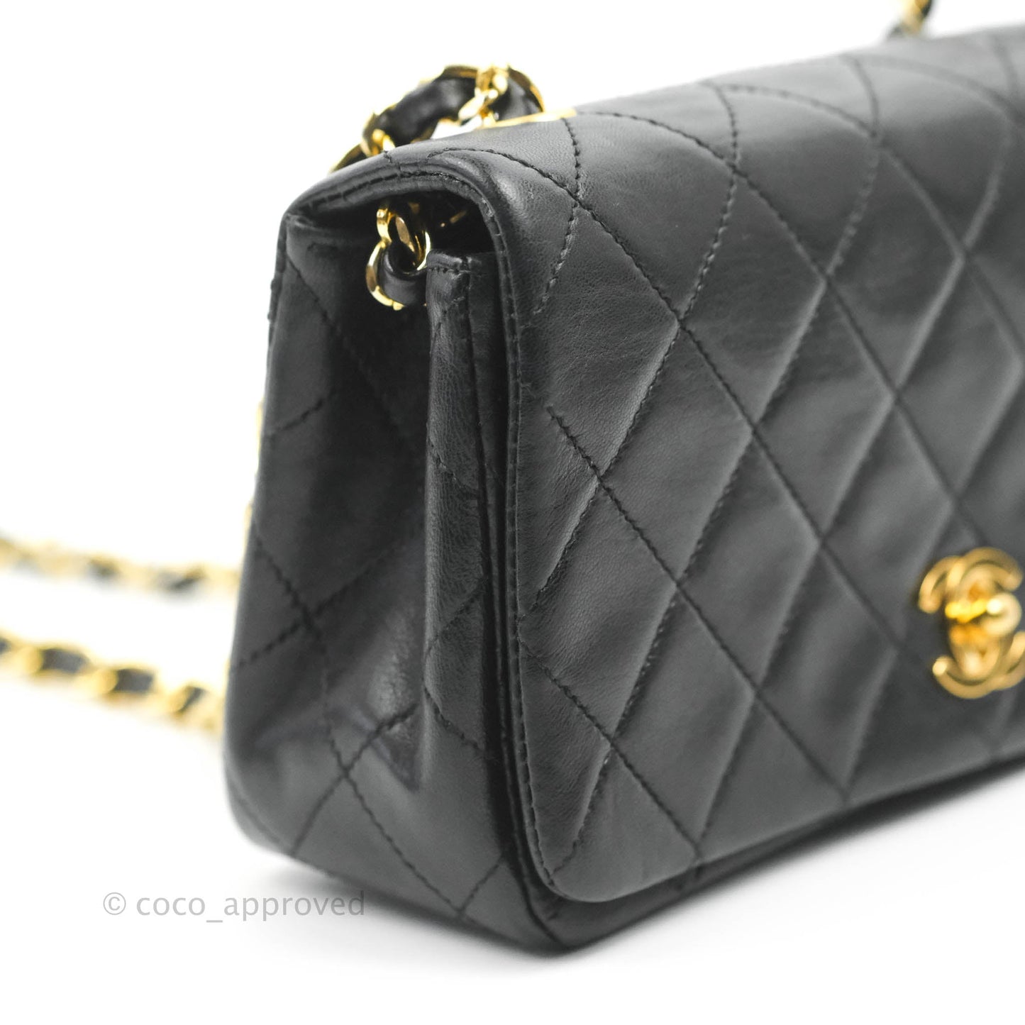 Chanel Vintage Small Single Full Flap Bag Black Lambskin 24K Gold Hardware