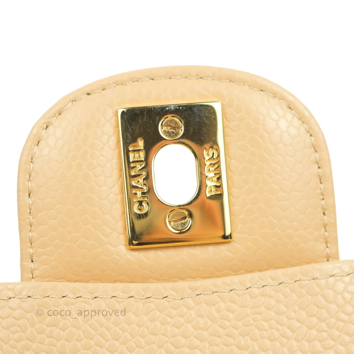 Chanel Classic M/L Medium Flap Quilted Beige Caviar Gold Hardware