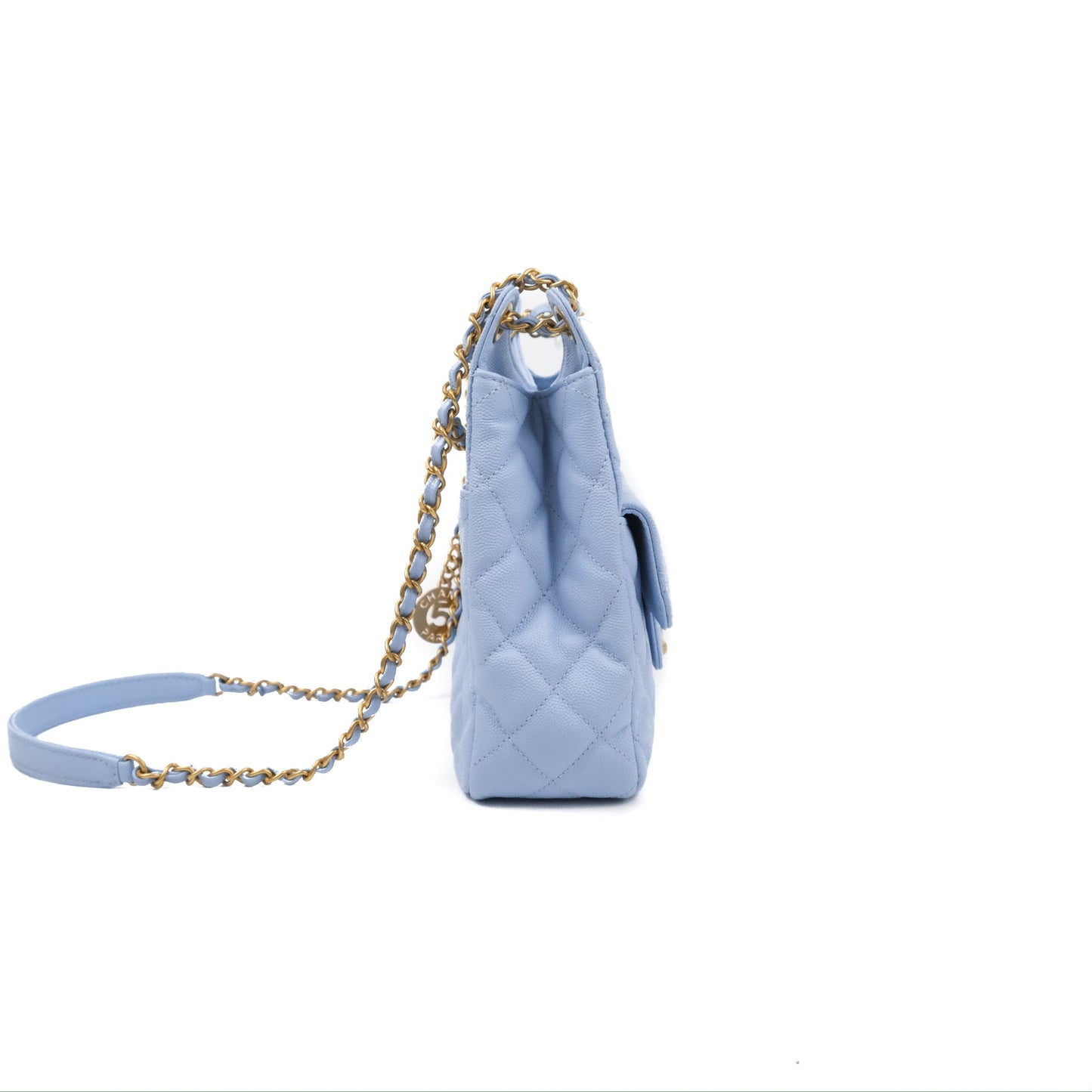 Chanel Quilted Wavy CC Hobo Light Blue Caviar Aged Gold Hardware 23P
