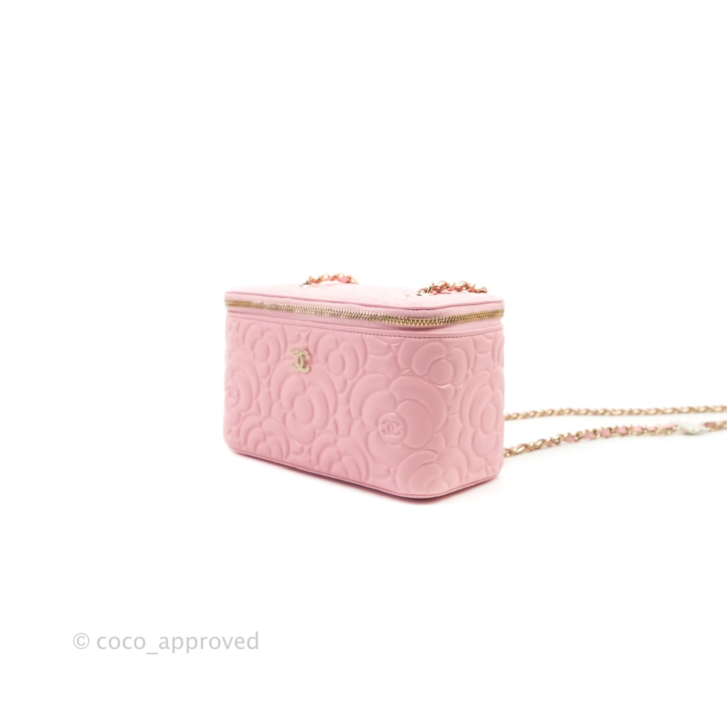 Chanel Vanity with Chain Camellia Embossed Pink Calfskin Gold Hardware