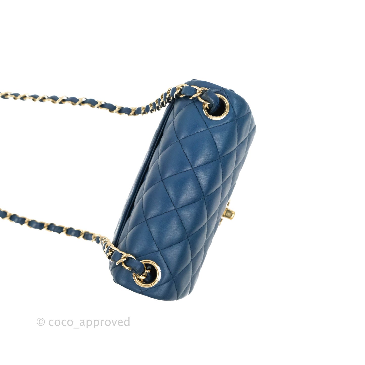 Chanel Quilted Mini Square Blue Lambskin Gold Hardware