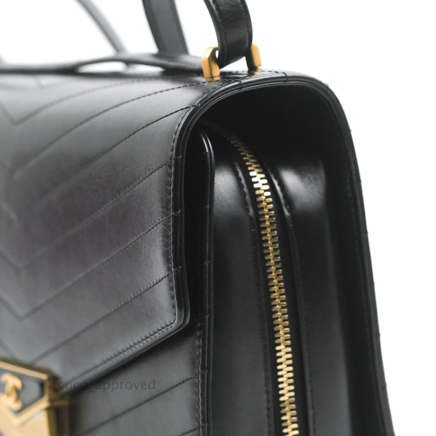Chanel Medal Envelope Flap Bag Chevron Black Calfskin Aged Gold Hardware