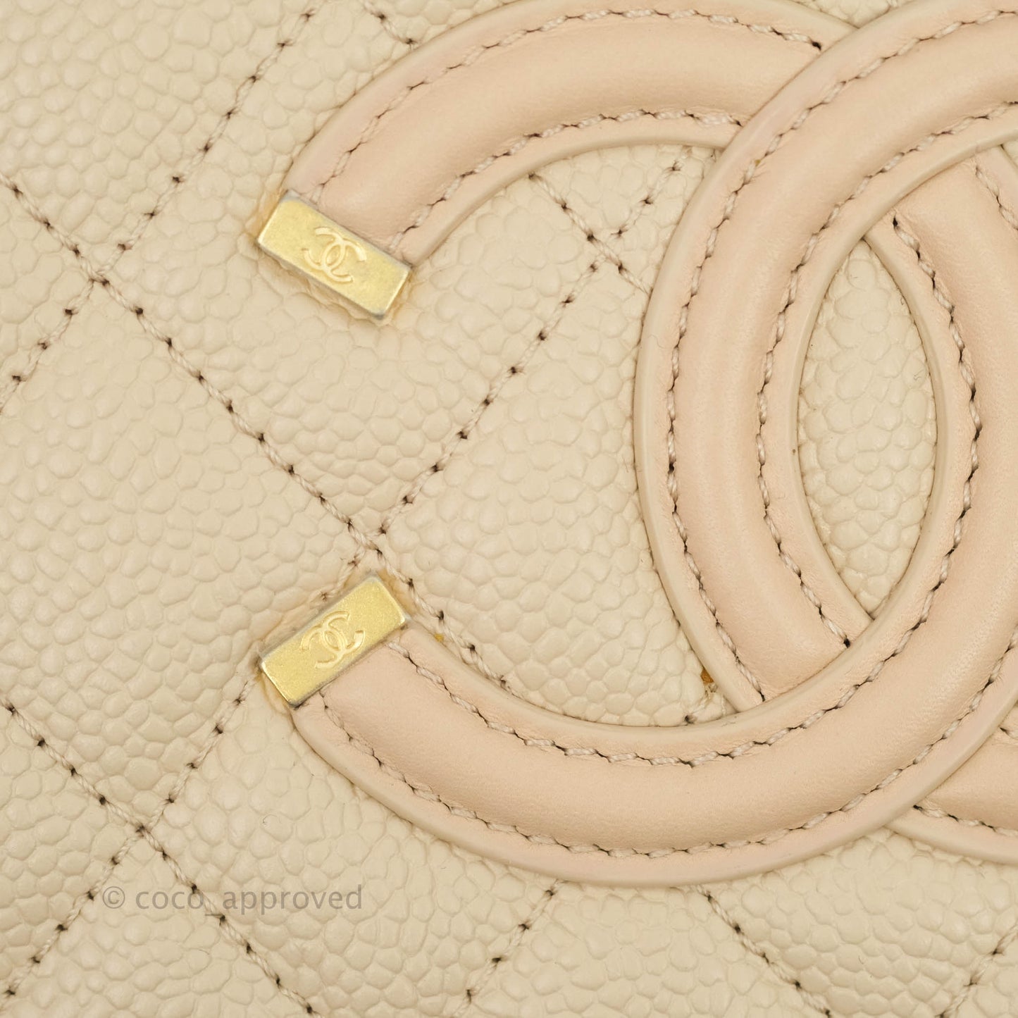 Chanel Quilted Medium CC Filigree Vanity Case Light Beige Caviar Aged Gold Hardware