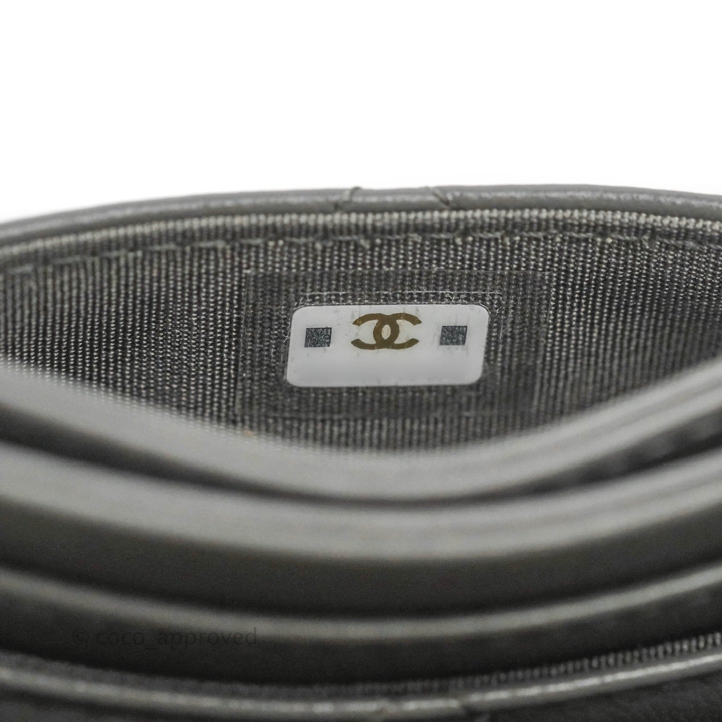 Chanel 19 Quilted Grey Flat Card Holder Silver Hardware