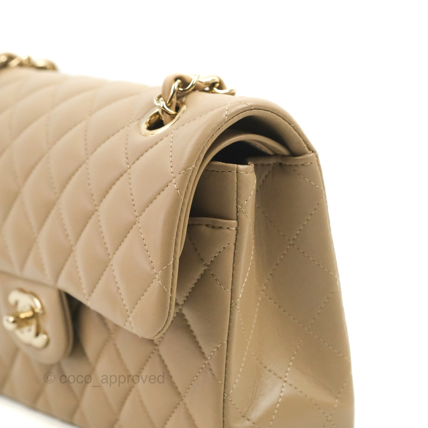 Chanel Small Classic Quilted Flap Dark Beige Lambskin Gold Hardware