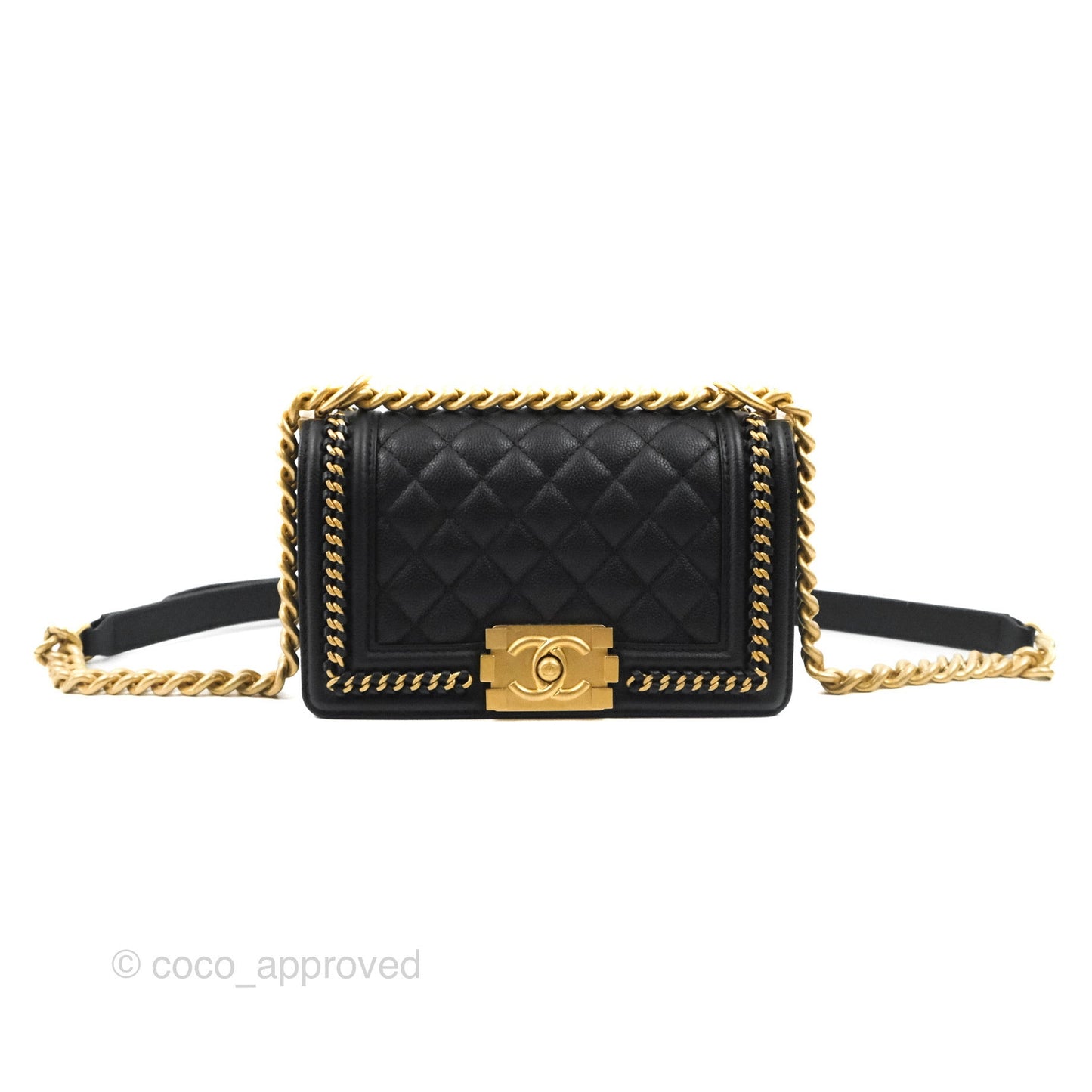 Chanel Small Boy Chain Around Black Caviar Gold Hardware