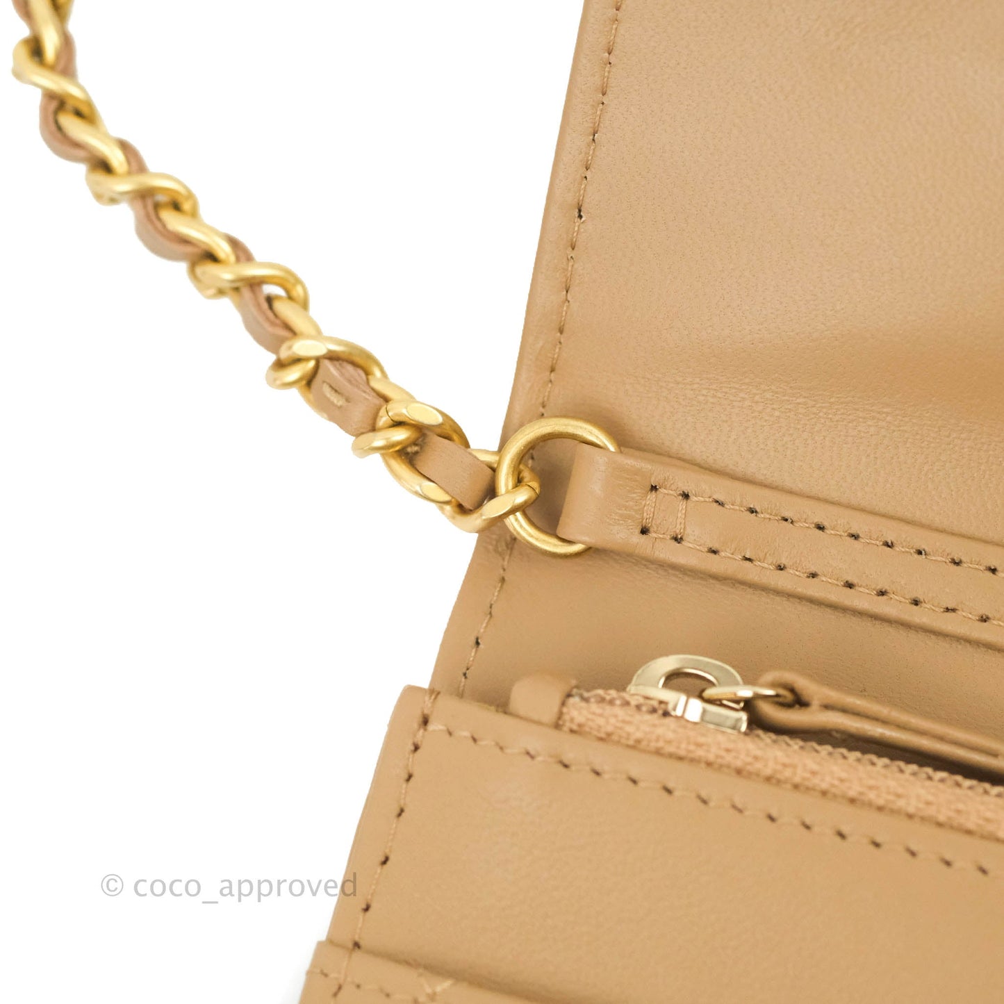 Chanel Quilted Pearl Crush Wallet on Chain WOC Beige Lambskin Aged Gold Hardware 22B