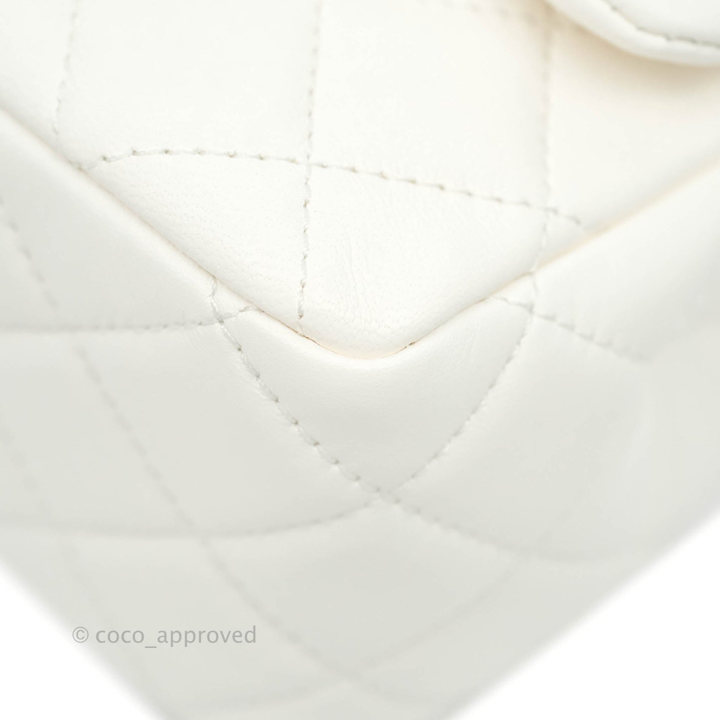 Chanel Mini Square Pearl Crush Quilted White Lambskin Gold Hardware