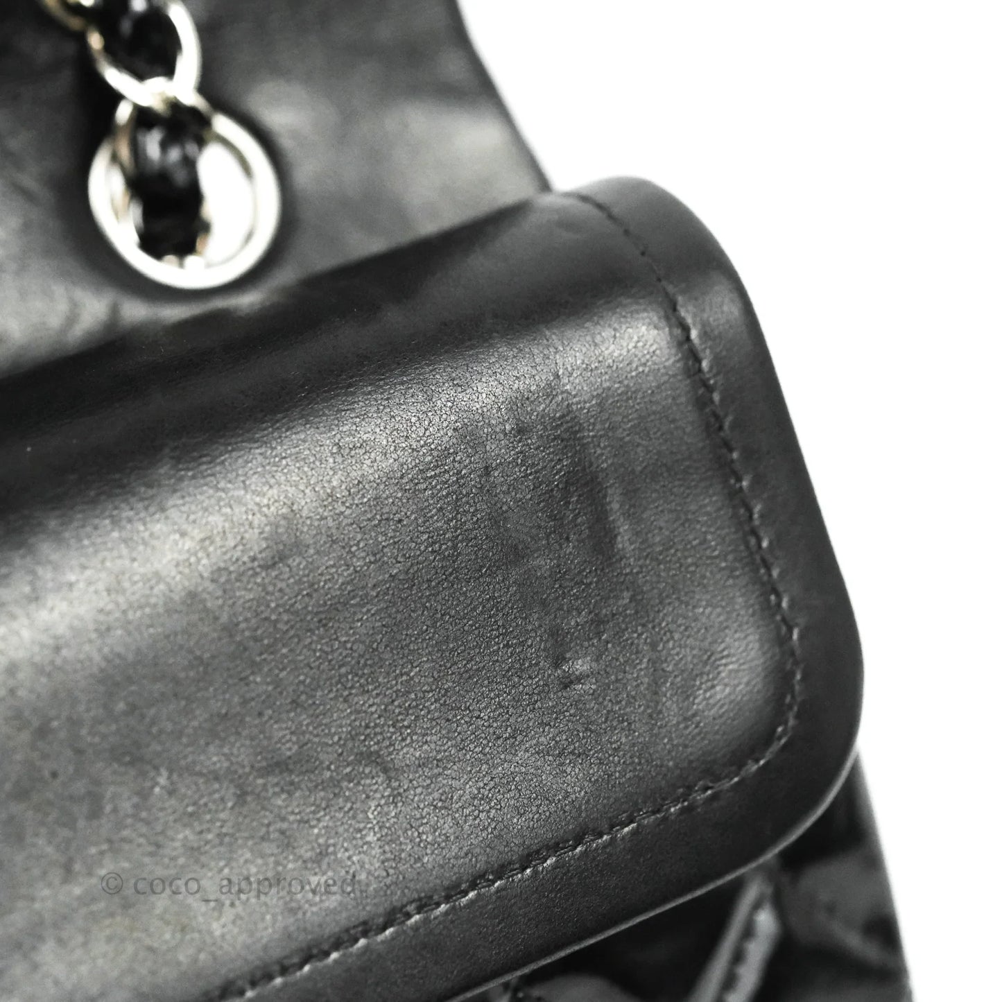 Chanel Classic Quilted M/L Medium Double Flap Black Patent Silver Hardware
