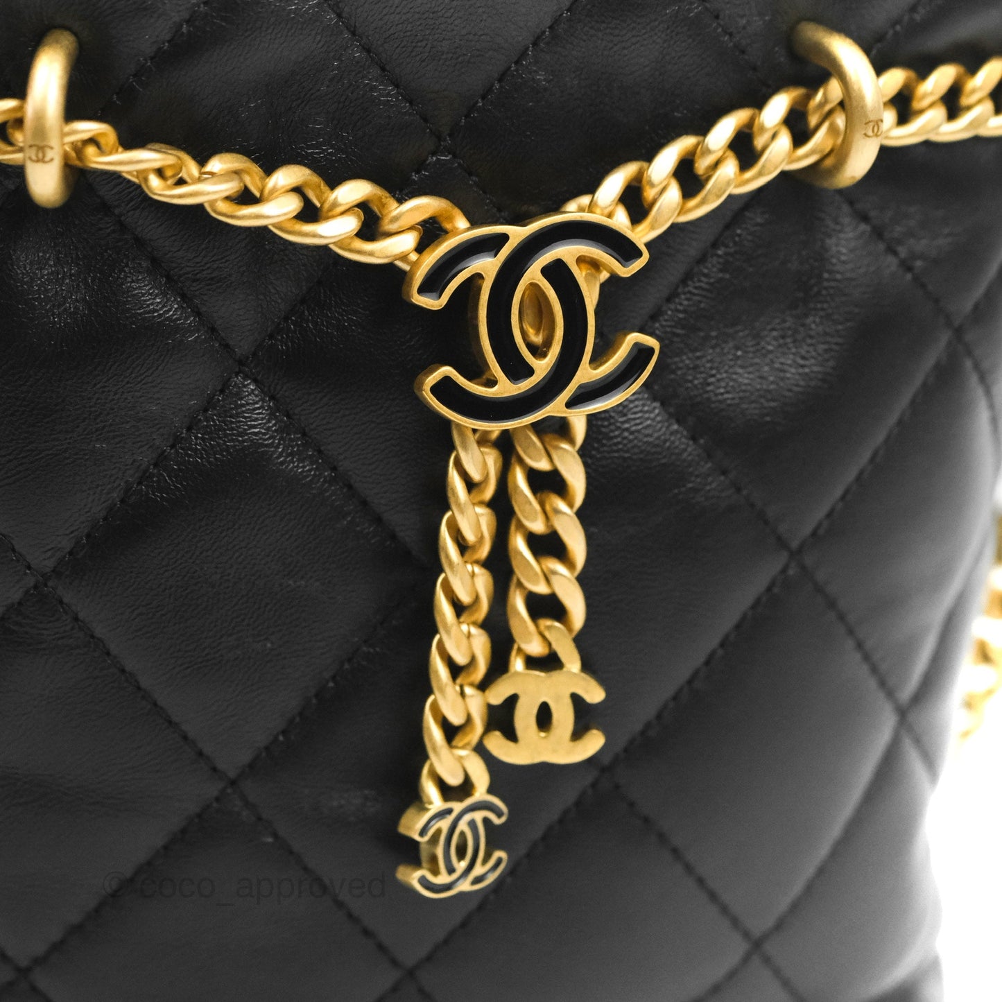 Chanel Enamel CC Bucket Bag Black Lambskin Gold Hardware 22S