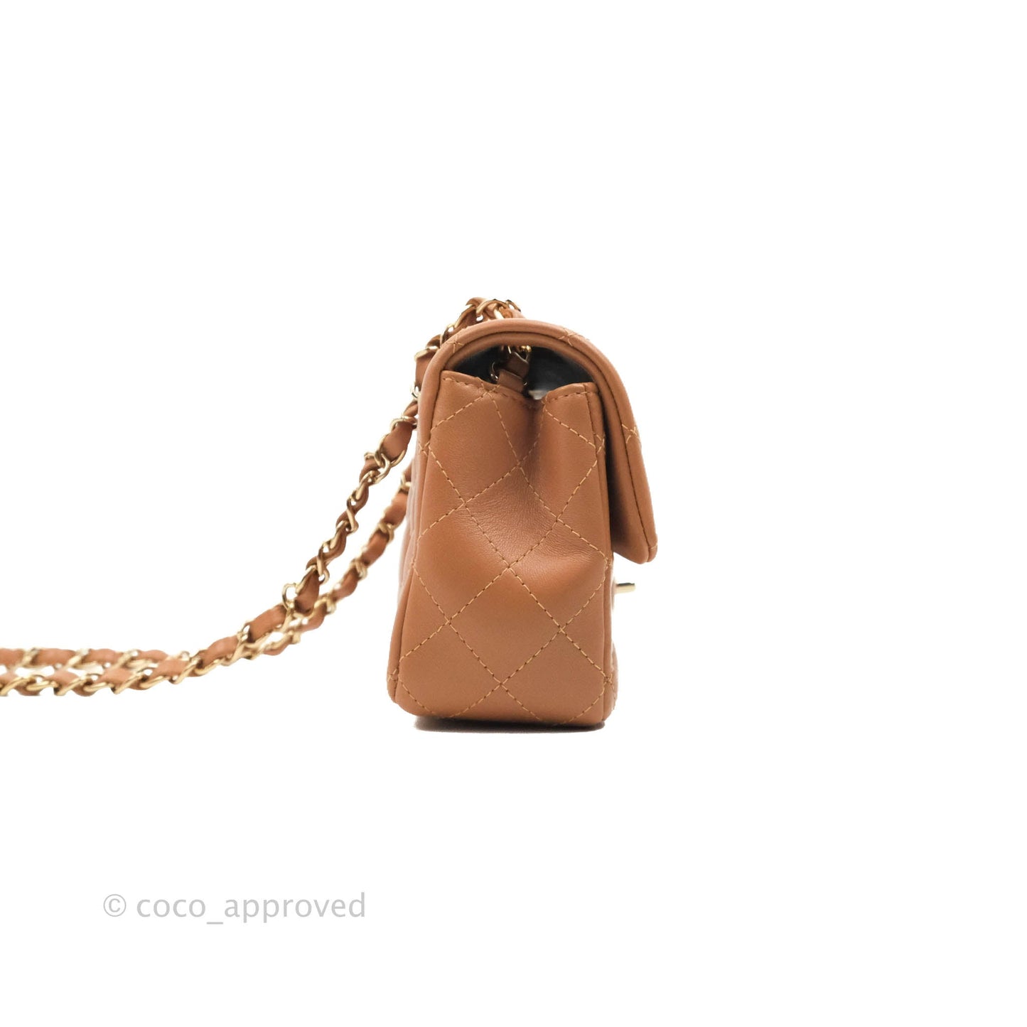 Chanel Quilted Mini Rectangular Flap Caramel Lambskin Gold Hardware 22S