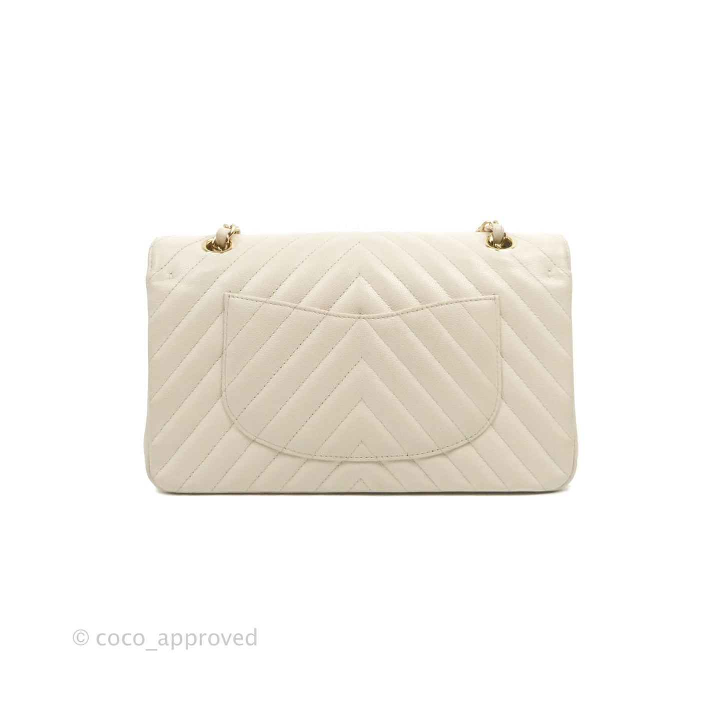 Chanel Classic M/L Medium Double Flap Chevron Ivory Caviar Gold Hardware
