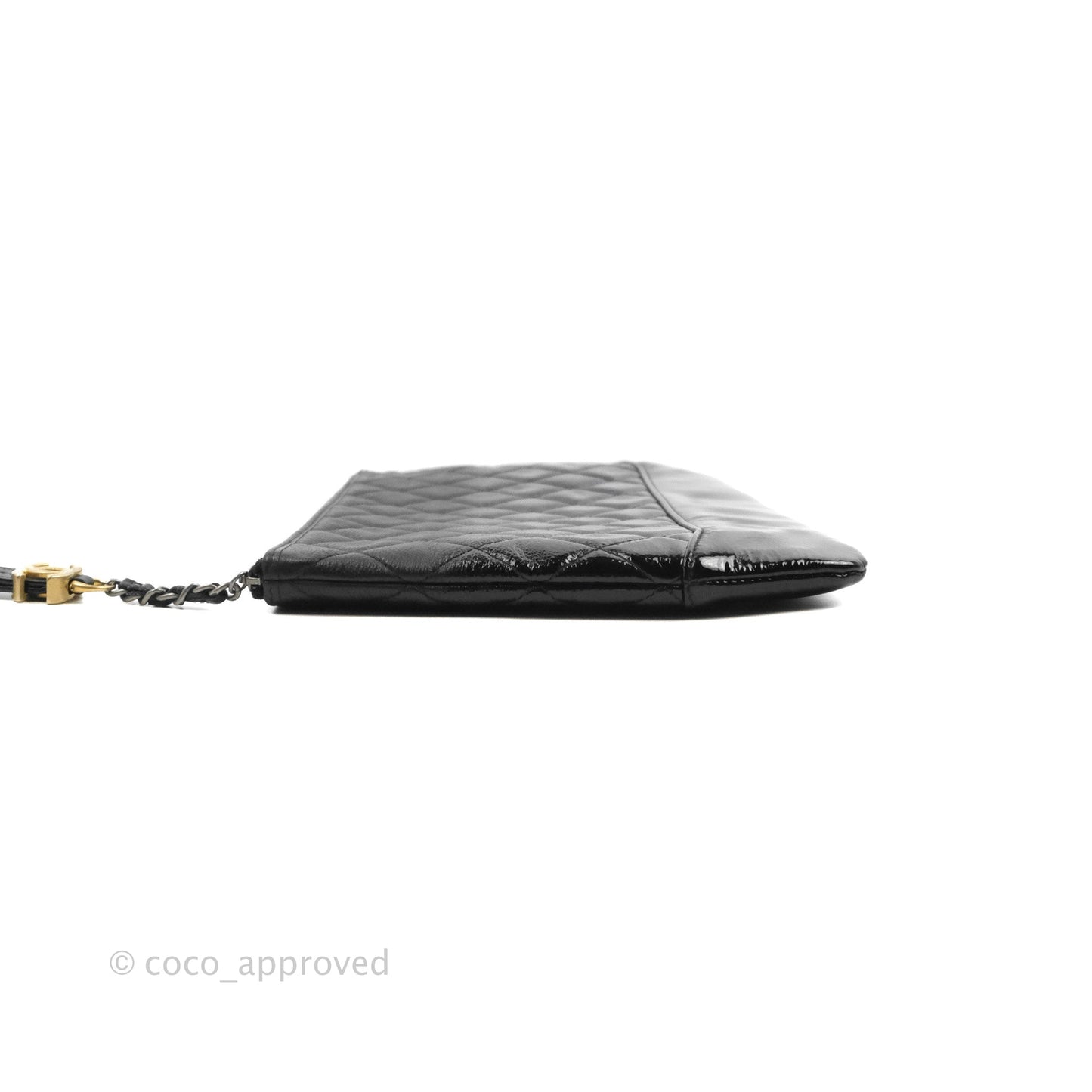 Chanel Gabrielle O Case Quilted Black Patent Goatskin